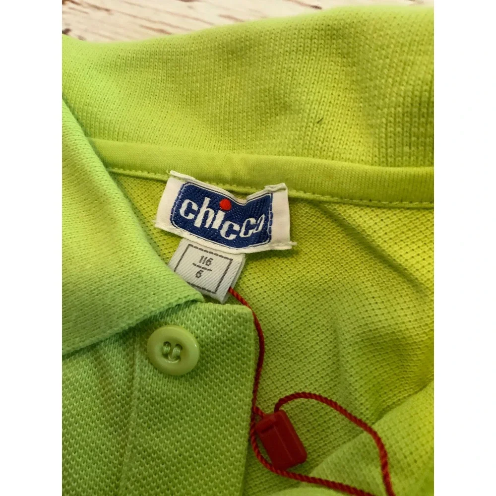 Chicco Boys Lime Green Short Sleeve Pique Polo Shirt Size 6 116cm Classic Preppy